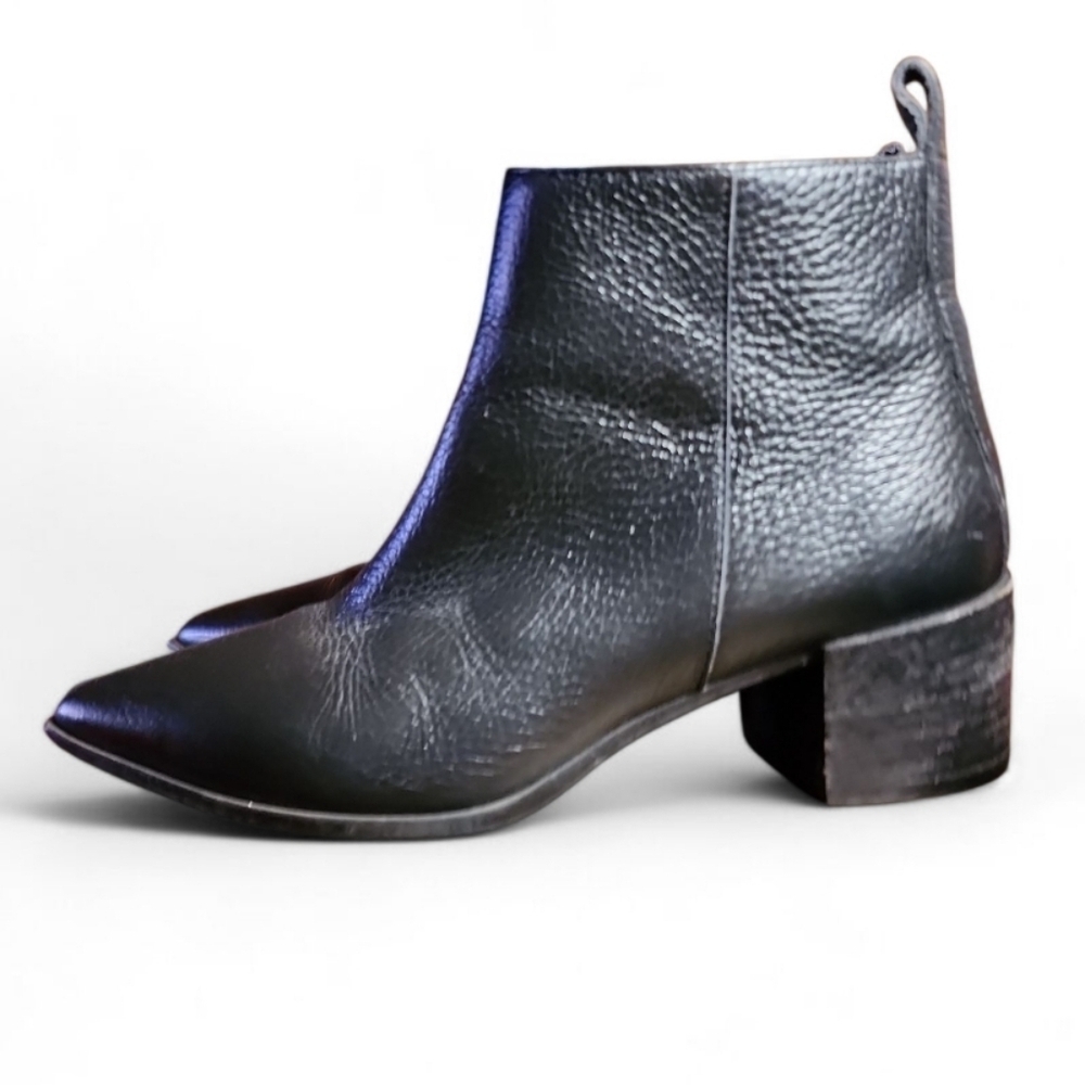 Everlane The Boss black pebbled leather zip up boots pointed toe block heel 5.5 - Picture 6 of 10